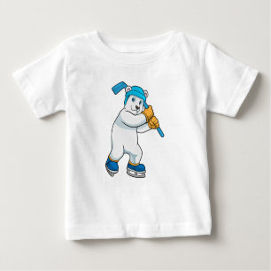 Camiseta Para Bebê Urso polar no hóquei no gelo com Stick