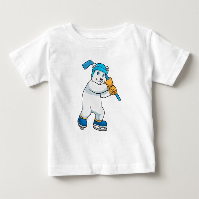 Camiseta Para Bebê Urso polar no hóquei no gelo com Stick (Frente)