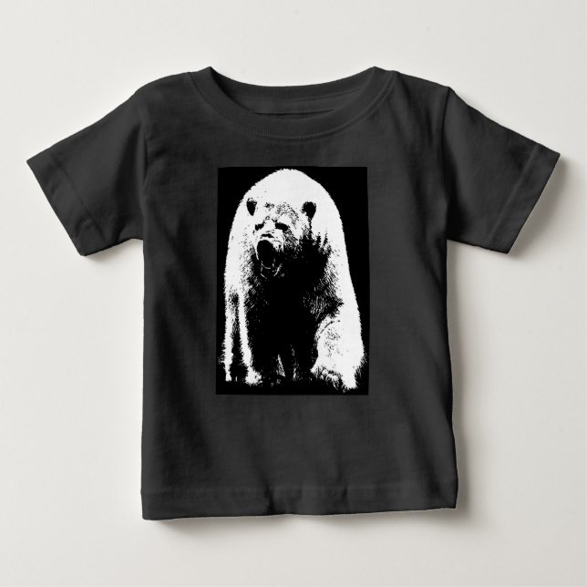 Camiseta Para Bebê Urso Polar Pop de Arte Preta e Branca (Frente)