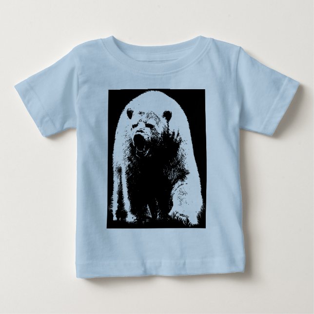 Camiseta Para Bebê Urso Polar Pop de Arte Preta e Branca (Frente)