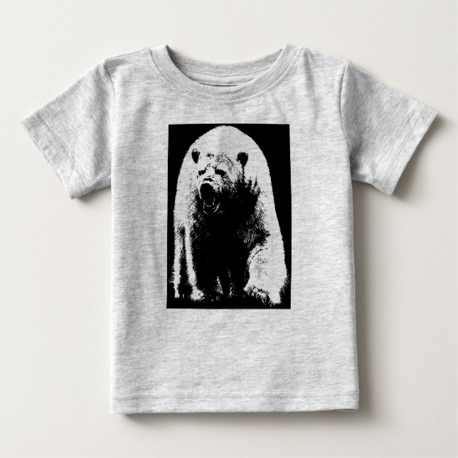 Camiseta Para Bebê Urso Polar Pop de Arte Preta e Branca (Frente)