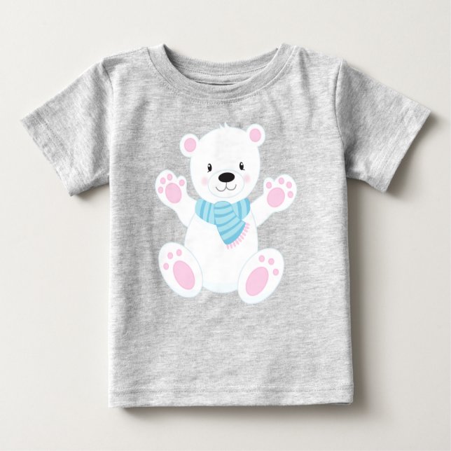 Camiseta Para Bebê Urso Polar, Urso Branco, Urso Bonito, Urso Com Sca (Frente)