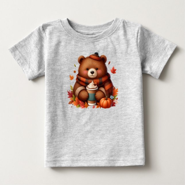 Camiseta Para Bebê Urso Russo/Vintage de outono (Frente)