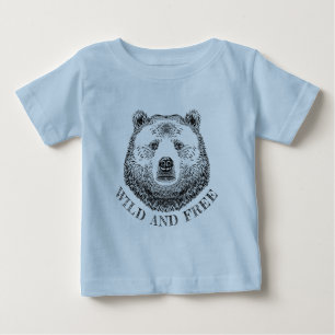Camiseta Para Bebê Urso, Selvagem E Gratuita, Ilustração Desenhada