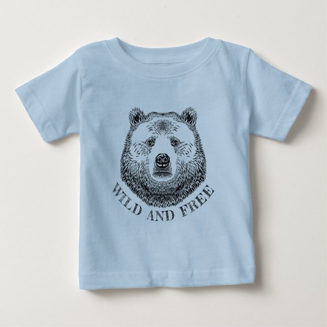 Camiseta Para Bebê Urso, Selvagem E Gratuita, Ilustração Desenhada À  (Frente)