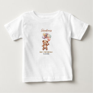 Camiseta Para Bebê Urso Teddy Fofo Aniversário de 1 ano Urso Doce