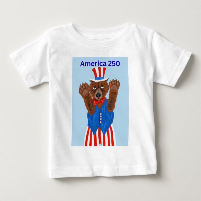 Camiseta Para Bebê Urso Tio Sam América 250  (Frente)
