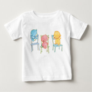 Camiseta Para Bebê Ursos amarelos, cor-de-rosa, e do azul em cadeiras