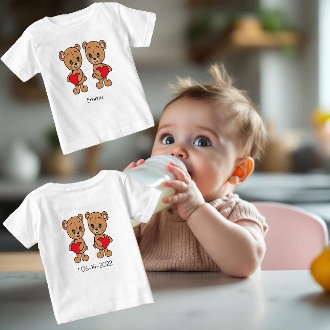 Camiseta Para Bebê Ursos bonitos com corações vermelhos, personalizad (Criador carregado)