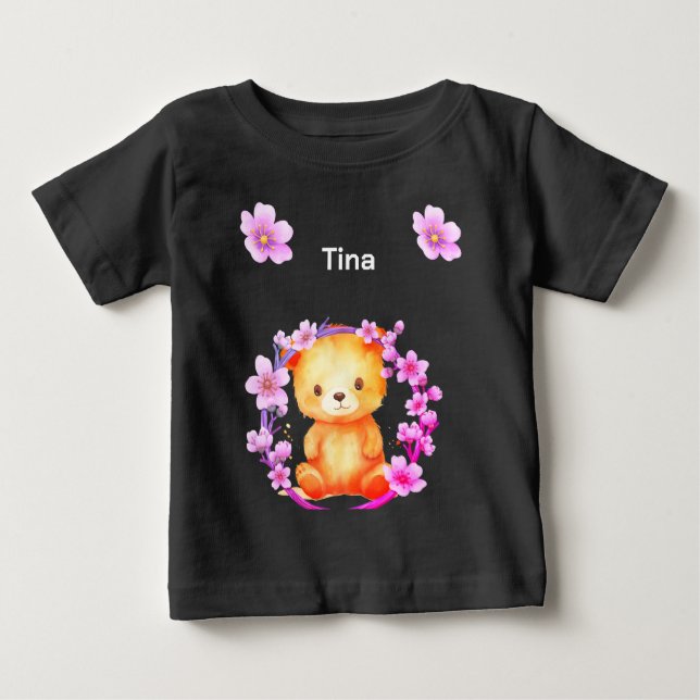 Camiseta Para Bebê ursos e flores (Frente)