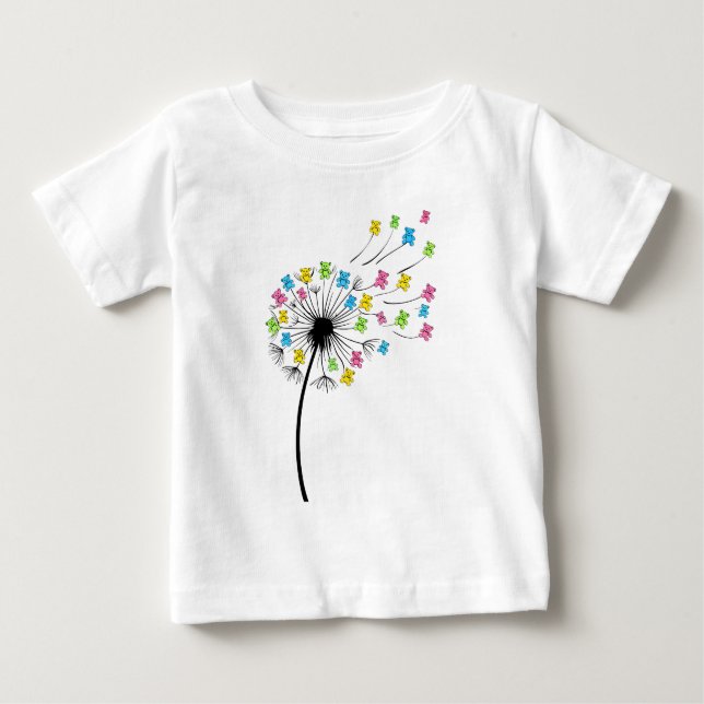 Camiseta Para Bebê Ursos fofos voadores fluxo de dente-de-leão (Frente)