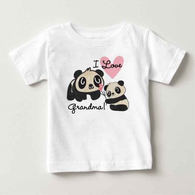 Camiseta Para Bebê Ursos Panda Eu Amo Vovó (Frente)