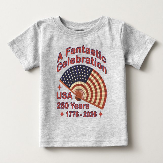 Camiseta Para Bebê USA 250 Years Patriotic Fan Design – 1776-2026  (Frente)