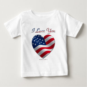 Camiseta Para Bebê USA Flag Heart I Love You