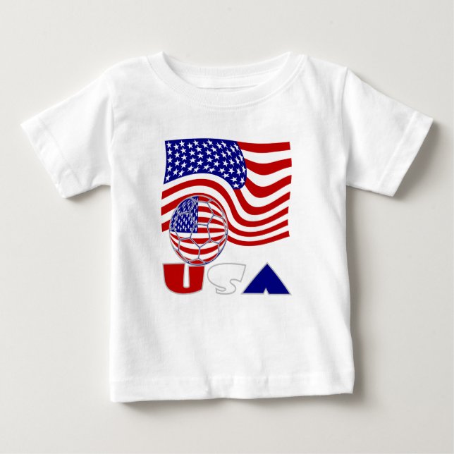 Camiseta Para Bebê USA Flag Soccer Ball (Frente)
