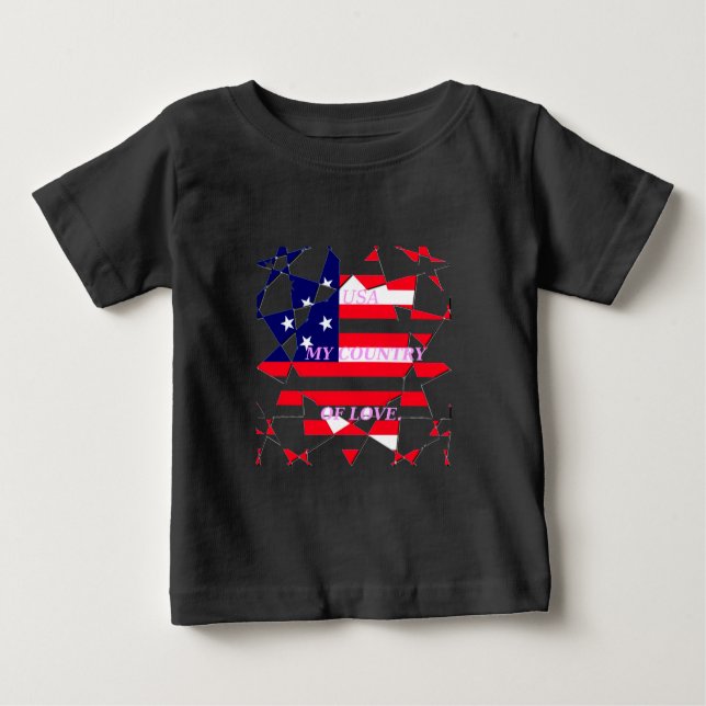 Camiseta Para Bebê USA Star Spangled Love My Country of Love (Frente)