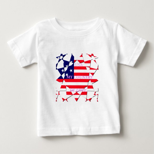 Camiseta Para Bebê USA Star Spangled Love My Country of Love (Frente)