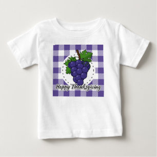 Camiseta Para Bebê Uva na Xadrez Violeta - Feliz Ação de Graças