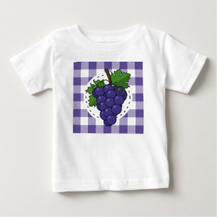 Camiseta Para Bebê Uvas em Xadrez violeta branca