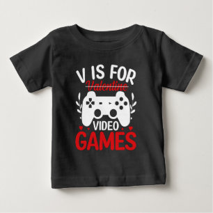 Camiseta Para Bebê V é para Videos games com Namorados cruzado