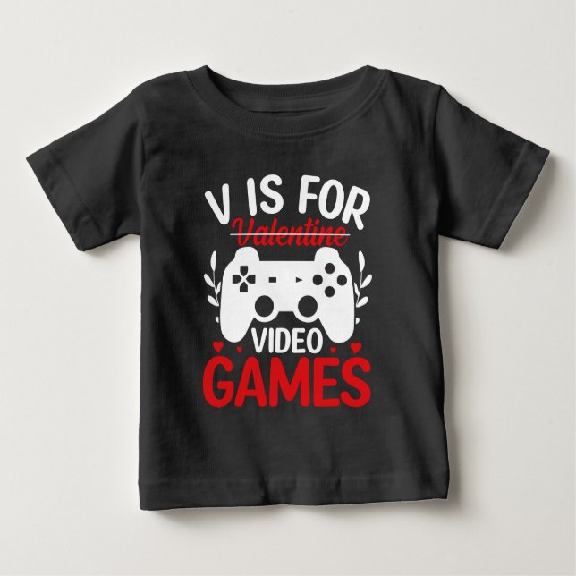 Camiseta Para Bebê V é para Videos games com Namorados cruzado (Frente)