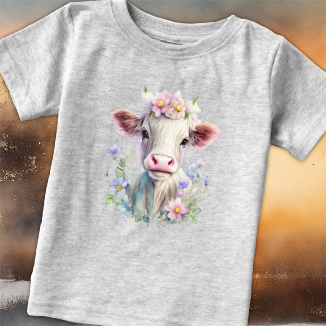 Camiseta Para Bebê Vaca bonita no dia ensolarado (Criador carregado)