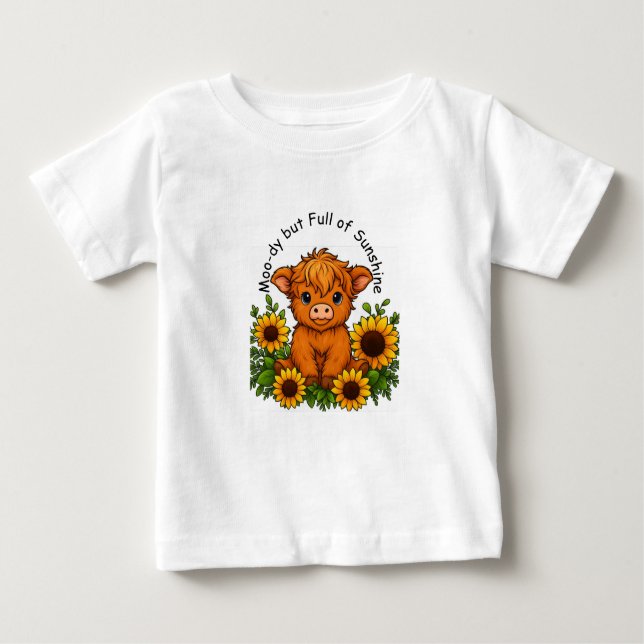 Camiseta Para Bebê Vaca branca com girassóis (Frente)