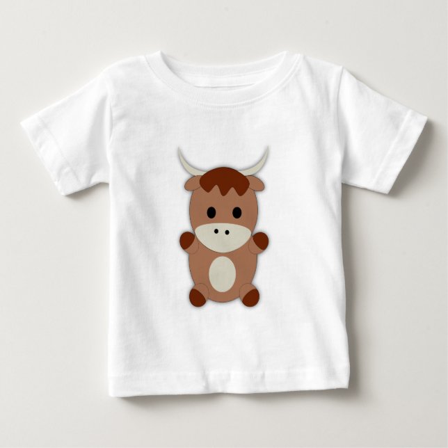 Camiseta Para Bebê Vaca castanha-branca (Frente)