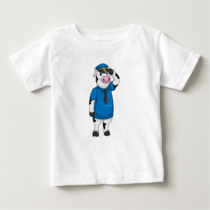 Camiseta Para Bebê Vaca como agente da polícia com chapéu da polícia