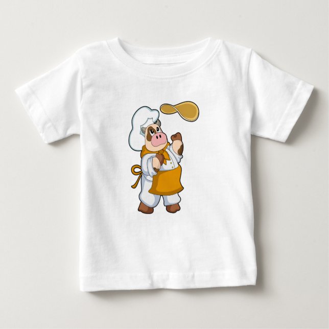 Camiseta Para Bebê Vaca como cozinhar com Dough (Frente)
