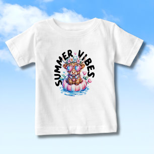 Camiseta Para Bebê Vaca das Terras Altas com Óculos de Sol Vibrações
