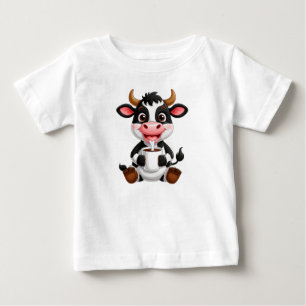 Camiseta Para Bebê Vaca de desenho animado alegre bebendo leite
