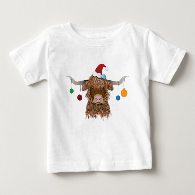 Camiseta Para Bebê Vaca de Natal (Frente)