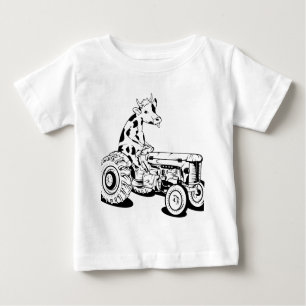 Camiseta Para Bebê Vaca dirigindo um trator