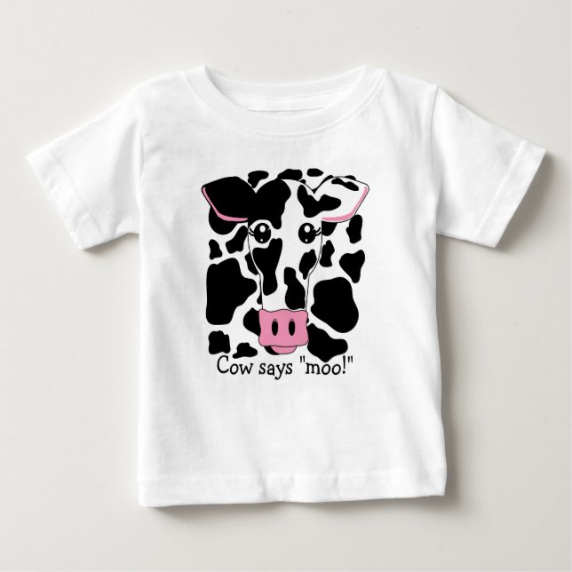 Camiseta Para Bebê Vaca Diz "Moo!" (Frente)