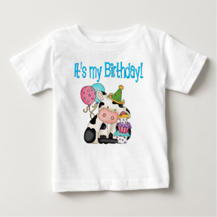 Camiseta Para Bebê Vaca do aniversário