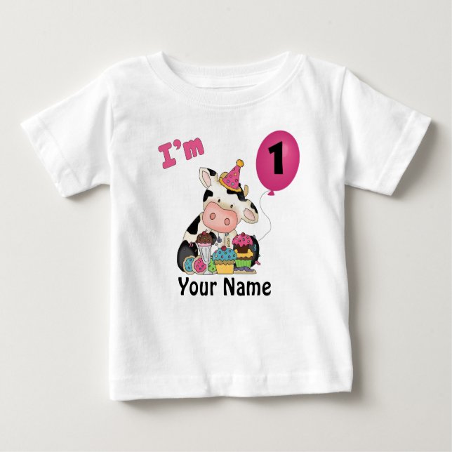 Camiseta Para Bebê Vaca do Primeiro Aniversário (Frente)