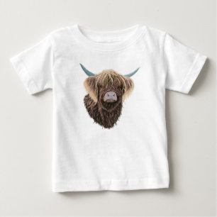Camiseta Para Bebê Vaca do Terreno Escocês Charlie Com Cabelo Estranh