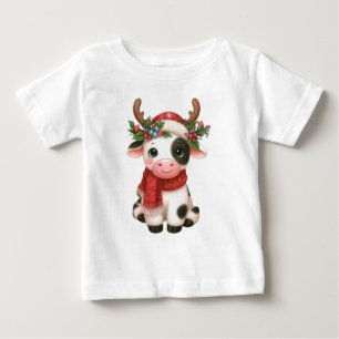 Camiseta Para Bebê Vaca doce de Natal feliz