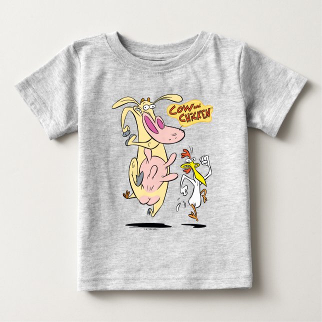 Camiseta Para Bebê Vaca e Galinha Executando Gráfico (Frente)
