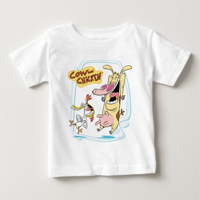 Camiseta Para Bebê Vaca e Galinha Rindo Gráfico (Frente)