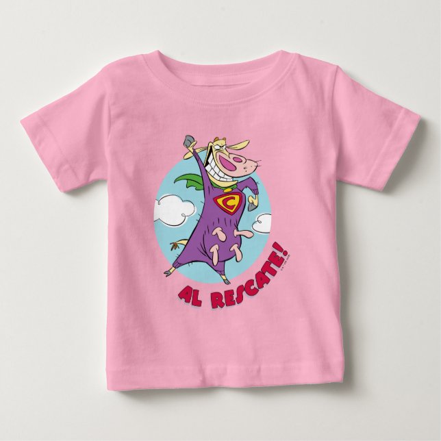 Camiseta Para Bebê Vaca e Galinha Super Vaca Al Rescate! (Frente)