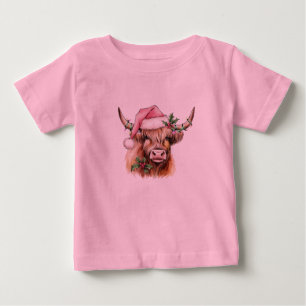 Camiseta Para Bebê vaca galante de natal