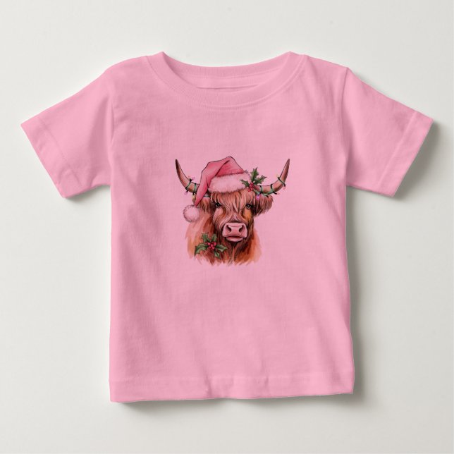 Camiseta Para Bebê vaca galante de natal (Frente)