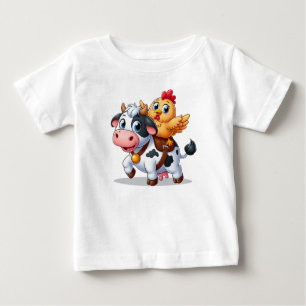 Camiseta Para Bebê vaca/galinha de desenho animado