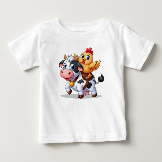 Camiseta Para Bebê vaca/galinha de desenho animado (Frente)