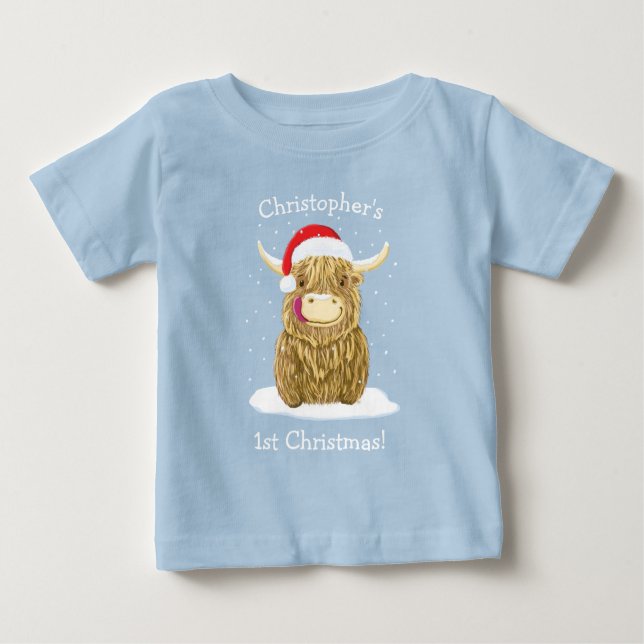 Camiseta Para Bebê Vaca Hábita Personalizada Na Neve (Frente)