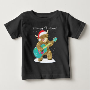 Camiseta Para Bebê Vaca Highland Joga Um Feliz Natal Melody Baby T