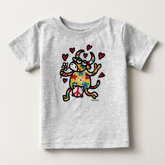 Camiseta Para Bebê Vaca Hippy (Frente)