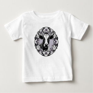 Camiseta Para Bebê Vaca Leiteira Rodeada por uma Grinalda de Violeta